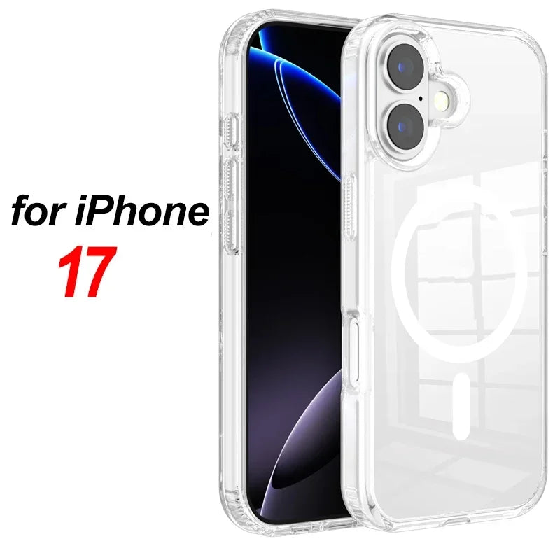 For Magsafe Wireless Charge Magnetic Case for Iphone 17 17Air 17Pro Max Shockproof Transparent Shell PC Clear Cover for Iphone17