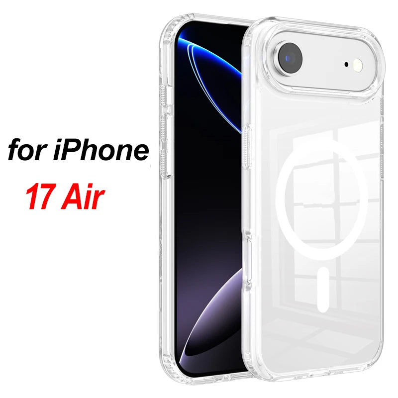 For Magsafe Wireless Charge Magnetic Case for Iphone 17 17Air 17Pro Max Shockproof Transparent Shell PC Clear Cover for Iphone17