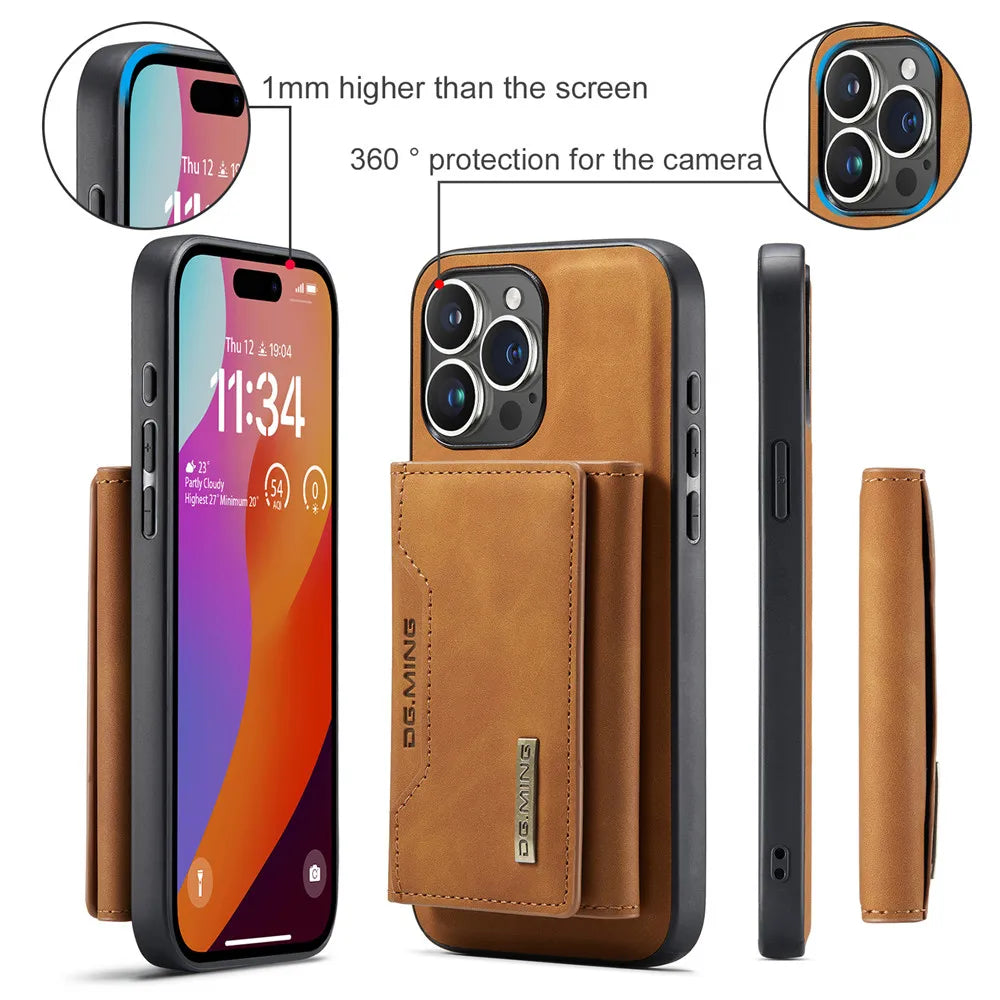 2 in 1 Detachable Magnetic Leather Case for Iphone 17 Pro Max 17 Air 16 16E 15 14 13 12 11 Wallet Cover Cards Holder Pocket