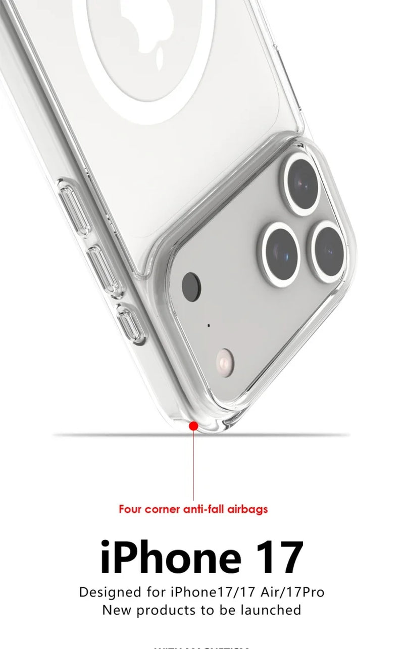 Shockproof for Magsafe Clear Magnetic Wireless Charge Case for Iphone 17 Air 17 Pro Max Hybird Hard Acrylic Back Cover Bumper