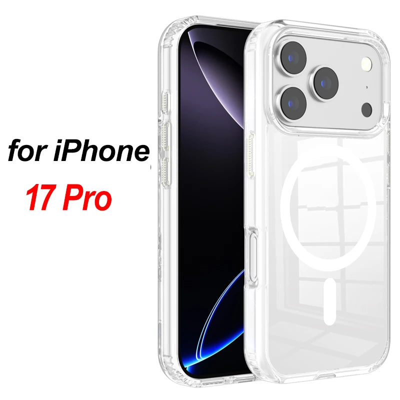 For Magsafe Wireless Charge Magnetic Case for Iphone 17 17Air 17Pro Max Shockproof Transparent Shell PC Clear Cover for Iphone17