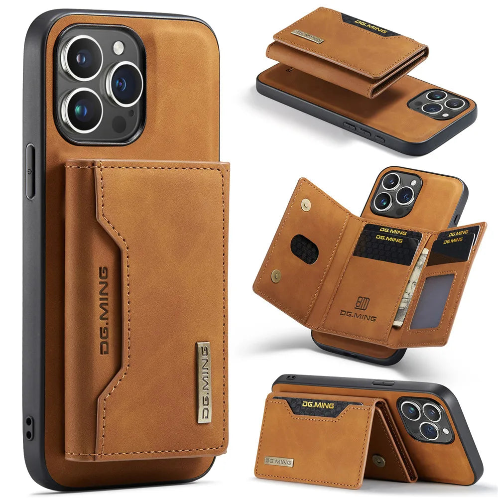 2 in 1 Detachable Magnetic Leather Case for Iphone 17 Pro Max 17 Air 16 16E 15 14 13 12 11 Wallet Cover Cards Holder Pocket