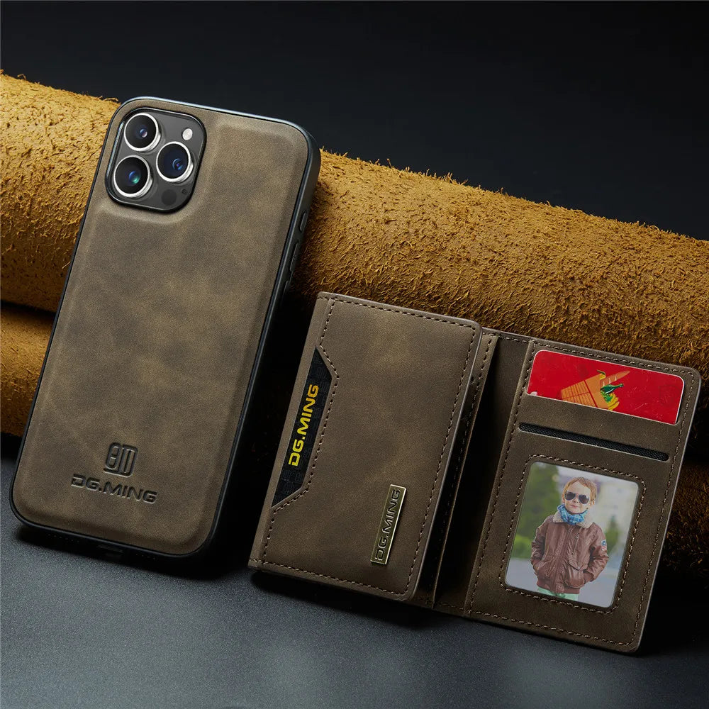 2 in 1 Detachable Magnetic Leather Case for Iphone 17 Pro Max 17 Air 16 16E 15 14 13 12 11 Wallet Cover Cards Holder Pocket
