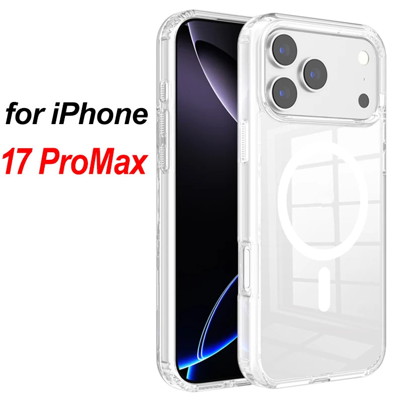 For Magsafe Wireless Charge Magnetic Case for Iphone 17 17Air 17Pro Max Shockproof Transparent Shell PC Clear Cover for Iphone17