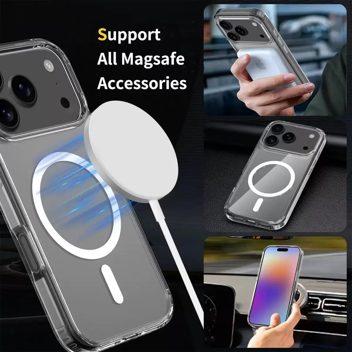 For Magsafe Wireless Charge Magnetic Case for Iphone 17 17Air 17Pro Max Shockproof Transparent Shell PC Clear Cover for Iphone17